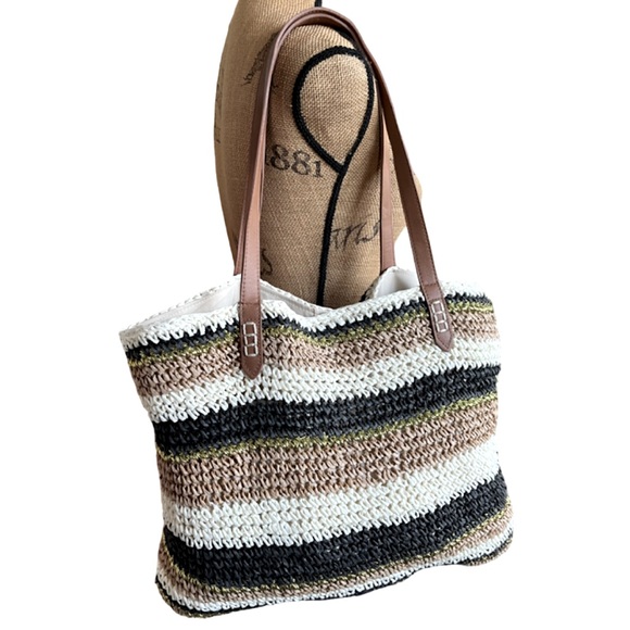 INC International Concepts Crochet Striped Shoulder Tote Bag Tropical Beach - Picture 2 of 12